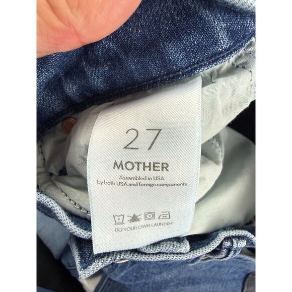 MOTHER Lil Half Pipe Flood High Waist Ankle Wide Leg Jeans Black and Blue Sz 27 - Picture 7 of 13